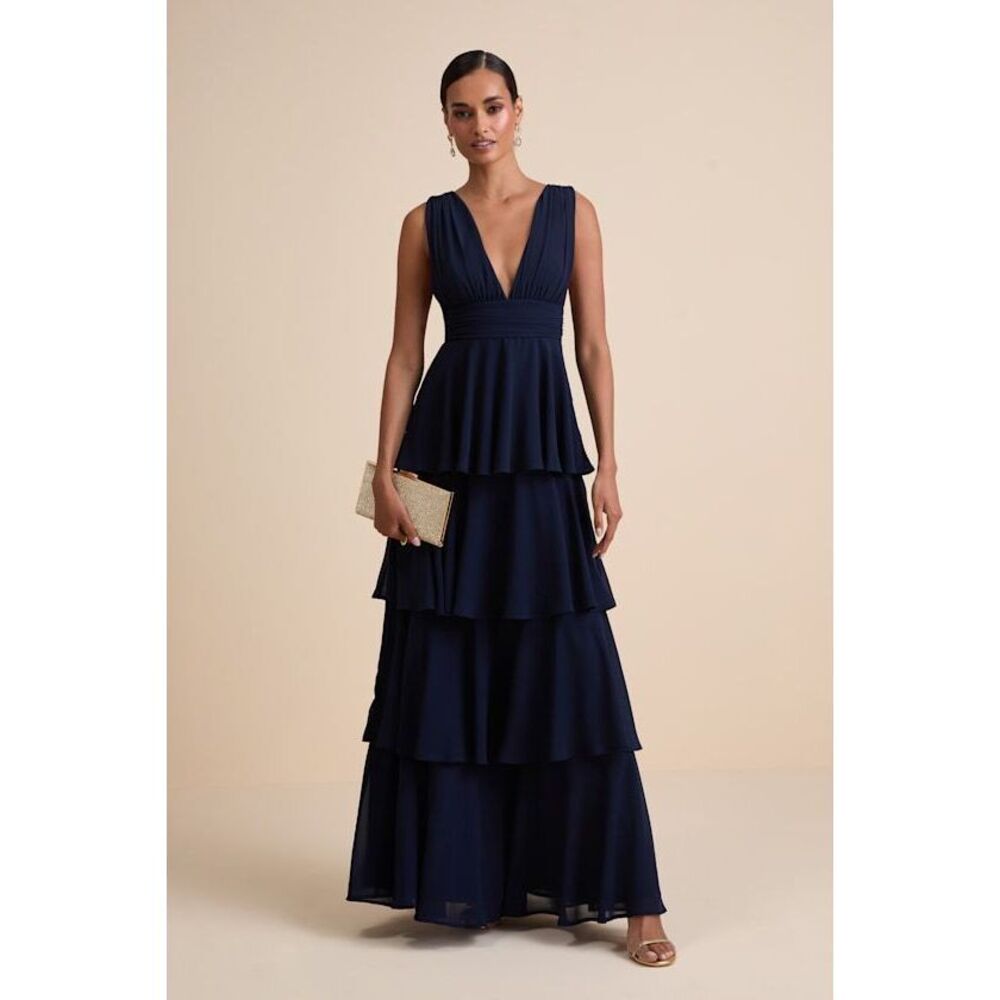 Lulus Amazing Evening Navy Blue Tiered Maxi Dress - Size M